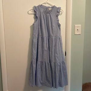 J crew summer pinstripe dress ruffles 0 petite mid length